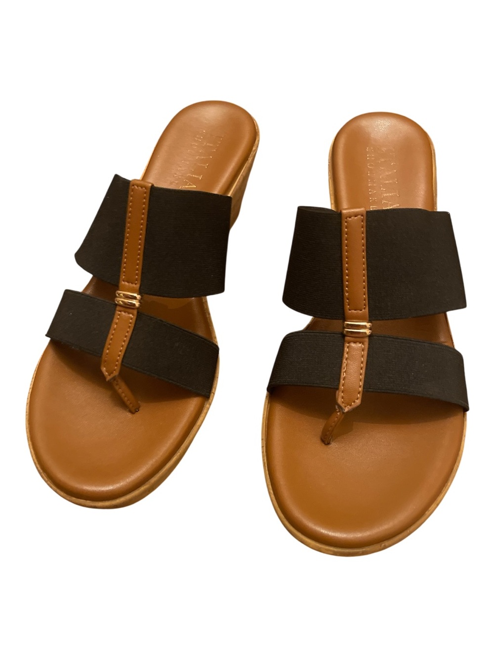 Italian Shoemakers Black and Tan Wedge Sandals size 8.5